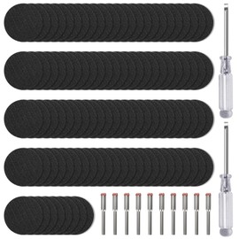 Pilikoll 100 Pcs Diamond Rotary Tool Cutting Discs with 10 3mm Mandrels Cutting Wheel Discs 32MM Resin Cutting Discs Rotary Tool Cut Off Wheels Drill Cutting Disc for Cutting Meta,Plastic,Fiber,Wood