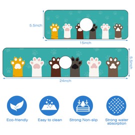 Sink Faucet Absorbing Mat Cute Colorful Cat Paws Sink Splash Guard Faucet Mat Draining Mat Fast Drying Sink Protectors for Kitchen and Bathroom 5.5”×15”