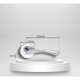 Infinity Decor Pair of Twisted Lever Latch Door Handles on Round Rose Set Polished Chrome - for Interior & Exterior Use