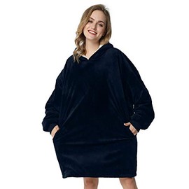 LetsFunny Oversized Hooded Blanket Sweatshirt, Super Soft Warm Comfortable Sherpa Wearable Blanket with Giant Pocket, for Adults Men Women Teenagers Kids, One Size Fits All (Blue, Adult)