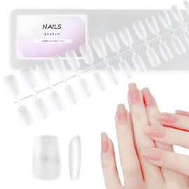 Nail Tips, Ultra Thin, Natural Fit, Clear [Set of 300], Double-sided Sanding, For Nail DIY, Practice, Commercial Use, For Small Nails, Girls, Children, Storage Case Included (E/Square, M, Medium)