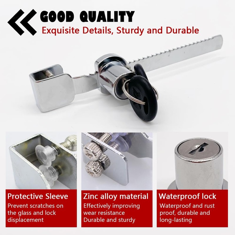 Sliding Glass Door Ratchet Lock with Chrome Finish,Glass Display Case