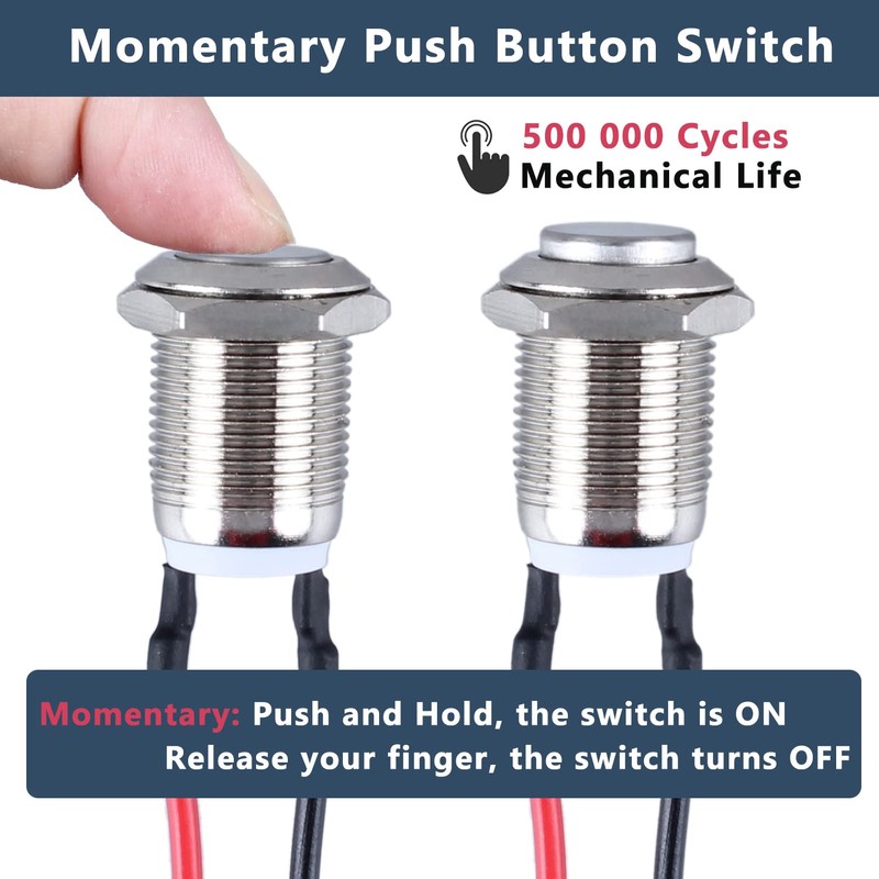DMWD 2-Pack 12mm Momentary Metal Waterproof Push Button Switch Raised