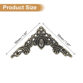 sourcing map 4Pcs Vintage Flat Corner Bracket, 2" x 2" Metal Desk Corner Protectors Zinc Alloy Decorative Edge Cover with Mounting Nail for Furniture Jewelry Box Gifts Box, Bronze