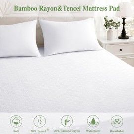 Full Size Mattress Protector, Waterproof Mattress Pad Washable Rayon Mattress Cover Breathable Noiseless Bed Protector 3D Patterns 5" - 21'' Elastic Fitted Deep Pocket(White)