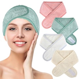 MLPKOI 4 Pack Women Headband, Adjustable Spa Facial Headbands, Elastic Hair Wrap, Bows Hair Accessories for Skincare, Makeup, Face Washing, Shower, Sports
