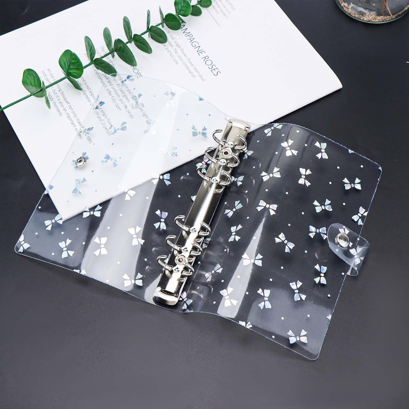 A6 Binder Cover 6 Ring Binder Clear Glitter Bowknot Refillable