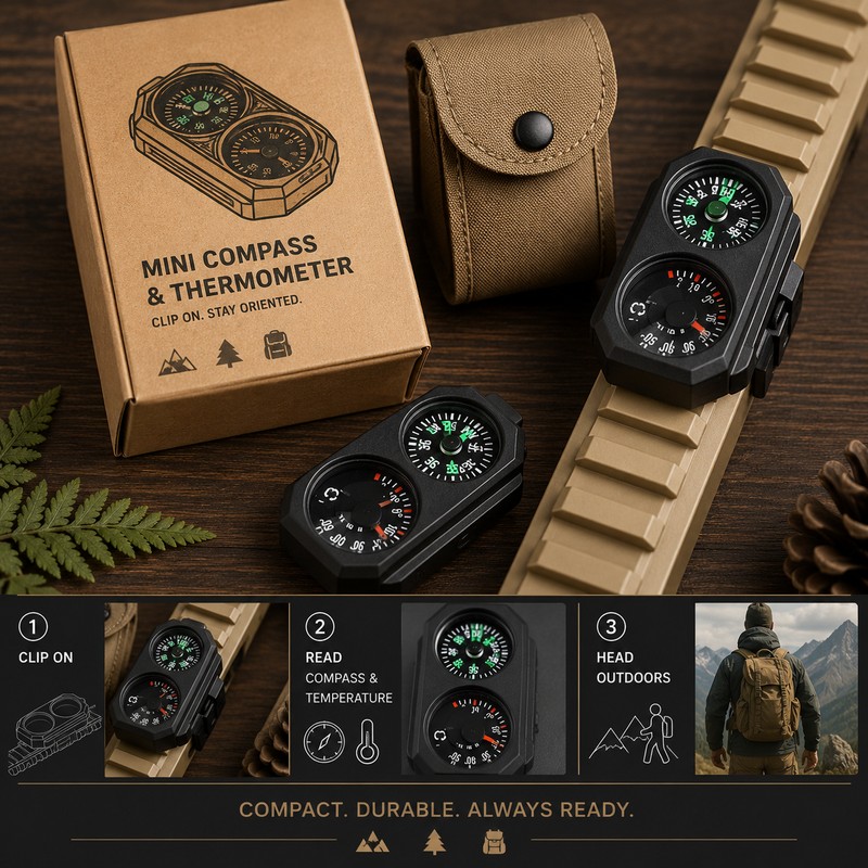 Mini Compass and Thermometer for 20mm Rails – Clip-On Outdoor