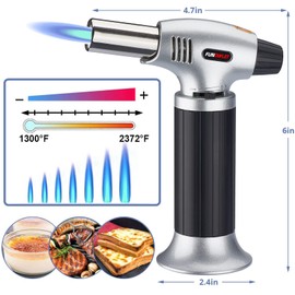 FunOwlet Butane Torch Lighter, Refillable Kitchen Blow Lighters, Culinary Cooking Torches with Safety Lock and Adjustable Flame for Desserts, Creme Brulee, BBQ, and Baking - Butane Gas Not Included