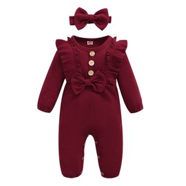 Mioglrie Newborn Baby Girl Clothes Romper Cute Baby Girl Stuff Cotton Newborn Girl Clothes Ruffle Baby Girl Outfits Gifts Maroon 0-3 Months Baby Girl Clothes