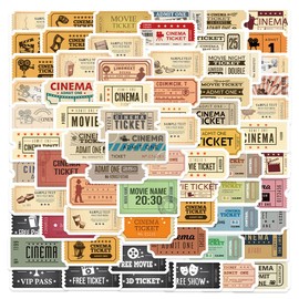 Vintage Film Ticket Stickers, Retro Movie Ticket Waterproof Sticker, Vinyl Sticker for Luggage Suitcase Laptop Water Bottle Album Scrapbook Skateboard(Ticket,81Pcs)