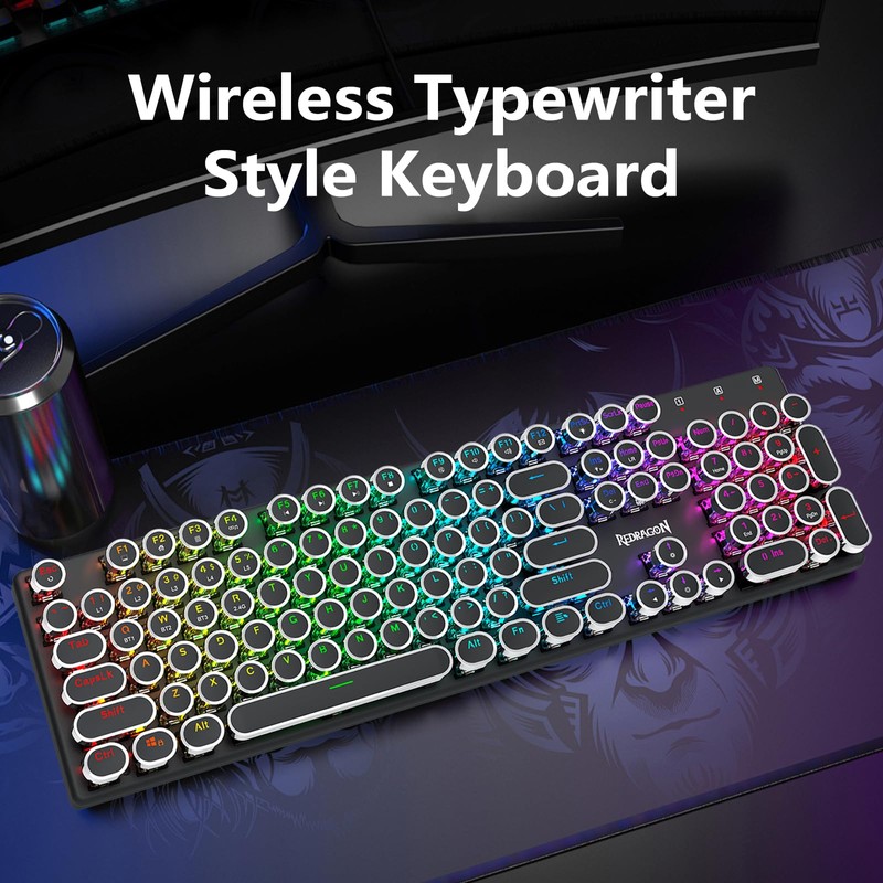 Redragon Wireless Mechanical Gaming Keyboard, Bluetooth/2.4Ghz/Wired Tri-Mode Connection, Metal Panel,