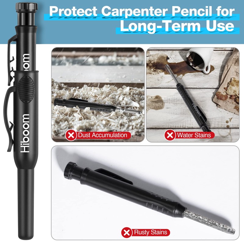Hiboom 2 Pcs Solid Carpenter Pencil, Long Nose Deep Hole
