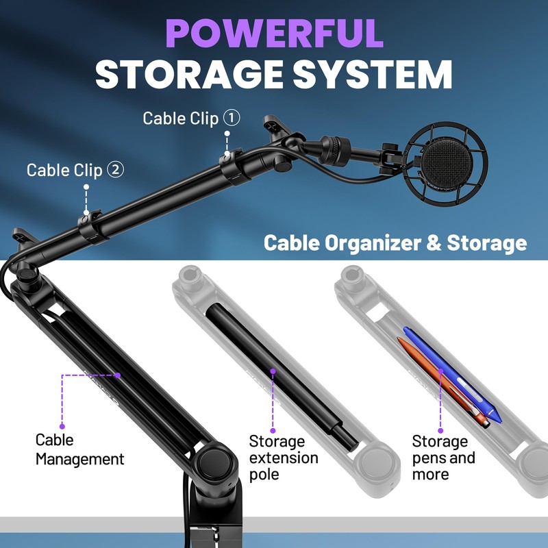 CAHAYA Desk Mount Mic Arm, Low Profile Boom Stand for