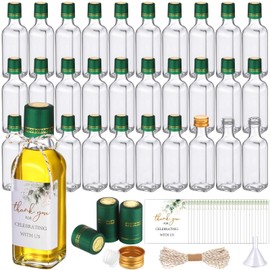 Reallnaive 30 Pack 3 oz Mini Glass Olive Oil Bottles Set, Homemade Wedding Sauce Gift Bottles Leakproof Screw Cap, Thank You Wedding Stickers for Storing Oil Honey Bridal Baby Shower Favors (Green)