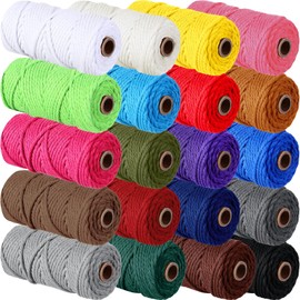 Timgle Macrame Cord 3 mm x 875 Yards Cotton Macrame Rope 4 Strands NaturalTwisted String 20 Rolls Colored Yarn Supplies for Wall Hanging Plant Hangers Crafts 20 Colors