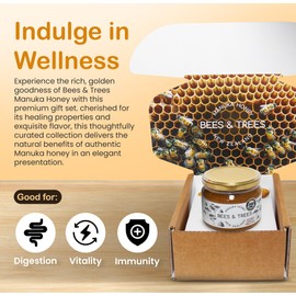 Bees & Trees Manuka Honey 350+MGO – New Zealand Pure Monofloral, Raw – Premium & Minimally Processed for Health, Strength & Vitality – Unpasteurized Superfood in Gift Set – 380g (13.4oz) Glass Jar