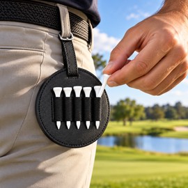 Golf Tee Belt Clip Holder for Easy Tee Access – Black PU Golf Tee Organizer for Practice, Training & Golf Course Play
