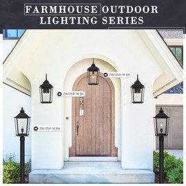 zeyu 20 Inch Outdoor Pendant Lights for Porch, Modern Outdoor Hanging Porch Light, Die-Cast Aluminum with Seeded Glass, Black Finish, ZW105H-M BK