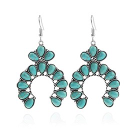 Western Turquoise Earrings for Women Vintage Oval Boho Turquoise Earrings Flower Teardrop Statement Earring Country Concert Outfits Boho Jewelry Bohemian Cowboy Cowgirl Accessorie D