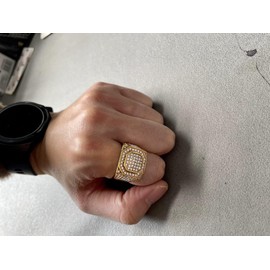 PEAS 18K Gold Plated Jewelry Full Crystal Ring Stainless Steel Signet Band Ring(Gold_11)