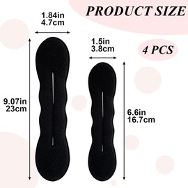 KIRZAX Kit 4 Ciambelle Chignon, Fantastico Strumento per la Creazione Rapida,Strumento per Gioielli per Capelli a Ciambella,per Bambine e Donne, 2 Piccole e 2 Grandi, Colore Nero