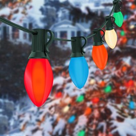 Outdoor Christmas Lights 25FT C7 Vintage Christmas String Lights with 27 Multicolor Ceramic Bulbs, Hanging Outdoor & Indoor String Lights for Christmas Garden Patio Backyard Party Decor