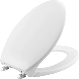 BEMIS 1900SS Commercial Heavy Duty Closed Front Toilet Seat with Cover, Industrial Seat with Chrome No Slam Hinges, Made in USA, Elongated, White