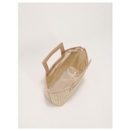 OYOANGLE Women's Double Handle Square Straw Bags Clutch Purses Vacation Summer Beach Bag Khaki One-Size