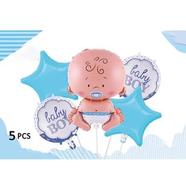 RKMYTR Baby Boy Blue Foil Balloons for Gender Reveal Baby Shower,27x1+18x4Inches Aluminum Foil Helium Supported Letter Balloons, 5-Piece Set for It's a Boy Baby Party Birthday Decoration |Blue 5pc Set