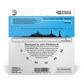 D'Addario Acoustic Guitar Strings, 80/20 Bronze, EJ11, Light Gauge 12-53, 6-String Set, Pack of 1