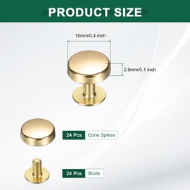 sourcing map 24 Pcs Flat Head Button Stud 10mm Screw Back Rivets Stud Set Round Purse Feet Metal Studs Rivet Nailhead Buckle Button Rivet for DIY Leather Crafts Belt Strap, Gold