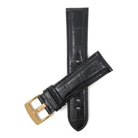 Bandini 20mm Mens Italian Leather Watch Band Strap - Black - Alligator Pattern - Gold Buckle