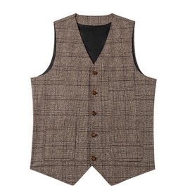 SevenBoy Mens Vintage Suit Vest Plaid Tweed Regular Fit Waistcoat Polka Dot(Brown XL)