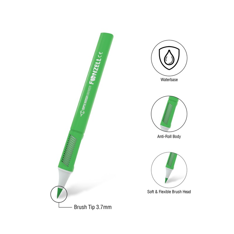 Fonzell Super Brush Marker - 12 Colours, Flexible Brush Tips,