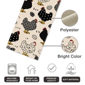 Seliem Chicken Hen Table Runner, Black White Eggs Plaid Polka Dots Farm Kitchen Dining Table Decor, Spring Farmhouse Burlap Home Decoration Indoor Outdoor Party Supply 13 x 72 Inches