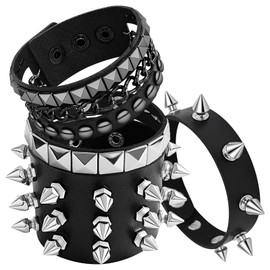 EMORBALS Punk Rock Studded Bracelet - Adjustable Leather Cuff Spiked Bracelets for Men Women - 80s Goth Grunge Accessories(Style-3)