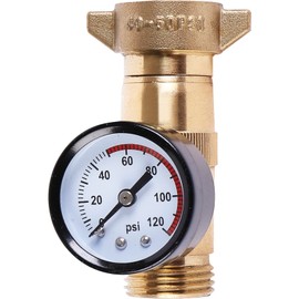 OEBLD Brass RV Water Pressure Regulator (40-50PSI) with Gauge and Filter Screen, 3/4” NH Lead-Free Monitor Water Hose Pressure,for RV Camper, Travel Trailer，RV Plumbing System - Easy Read Gauge