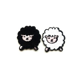 PLpatch Set of 2 Tiny. Mini White Black Little Sheep Animal Wild Lamb Cute Cartoon Cute Cartoon Logo1 Sew Iron on Embroidered Applique Badge Sign Patch Clothing Costume