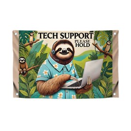 3x5 Feet Fun Flag Сool with Quote "Tech Support, Please Hold" and Four Brass Grommets - Single Sided Colorful College Dorm Decoration - Polyester Quote Banner for Bedroom or Office Flags