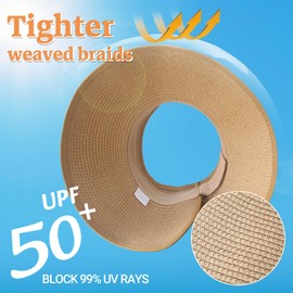 JYxingchi Sun Visor Hats for Women Straw Roll Up Foldable Beach Hat Summer One Size Ponytail Hat PureBlue