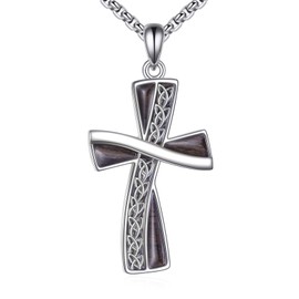 ONEFINITY Cross Necklace 925 Sterling Silver Celtic Knot Cross Pendant Wood Cross Jewellery Gifts For Women Men