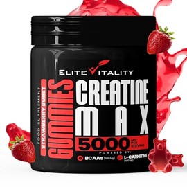 Elite Vitality Elite Vitality, Max 6000mg - 90 Creatine Monohydrate Gummies, Plus 500mg BCAAs + 500mg L-Carnitine - Premium Workout, Gym Supplement for Men & Women - Vegan & Sugar-Free - Strawberry Burst