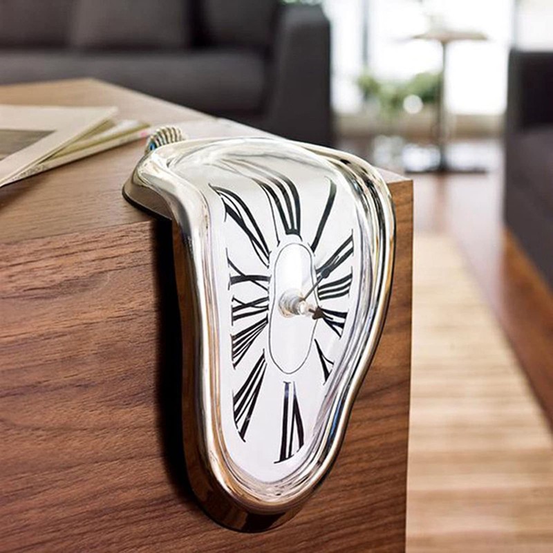 Melting Clock, Funny Precise Melted Clock for Desktop (Gold)