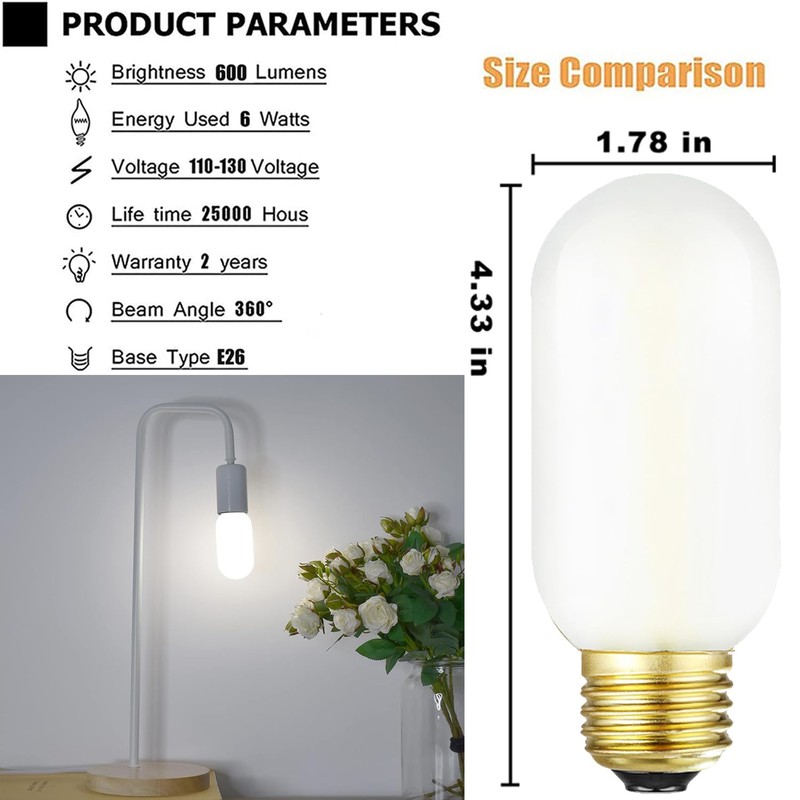 Leools E26 Frosted Edison Bulb 4W Equivalent E26 LED Bulb
