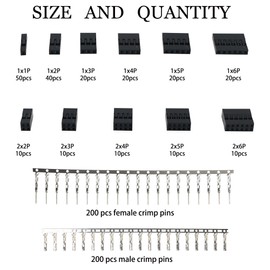 620 Pcs 2.54mm Pitch 1/2/ 3/4/ 5/6 Pin Single/Double Row Housing Connector and Male Female Crimp Pin Compatible with Dupont Connector for 3D Printer and FPV Jumper Wire, Ribbon Cable