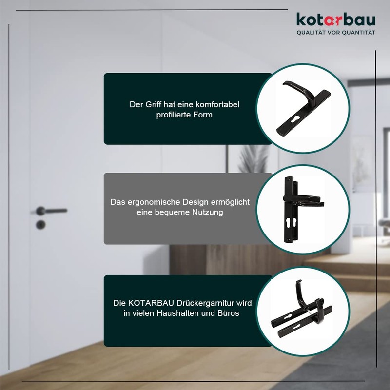 KOTARBAU® Pair of Handles 92 mm with Long Plate Black
