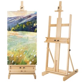 Somime H-Frame Studio Easel, Solid Beechwood Artist Easel with Storage Drawer, Adjustable Wooden Painting Easel Holding Canvas up to 78" High, Natural