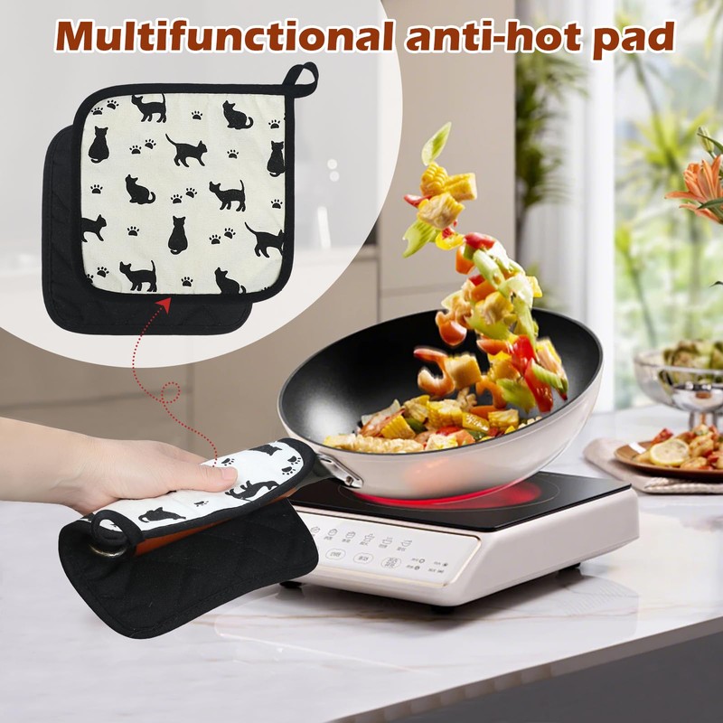 Pot Holders for Kitchen Hot Pads with Pocket Cat Pattern