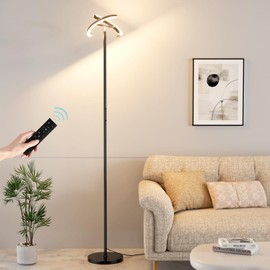 PreeOtti LED Floor Lamp - 73.6" Tall Modern Standing Lamp with 2 Rotatable Lights, Remote & Touch Control, 36W Bright Stepless Dimmable, Ideal for Living Room Bedroom Office(Black)
